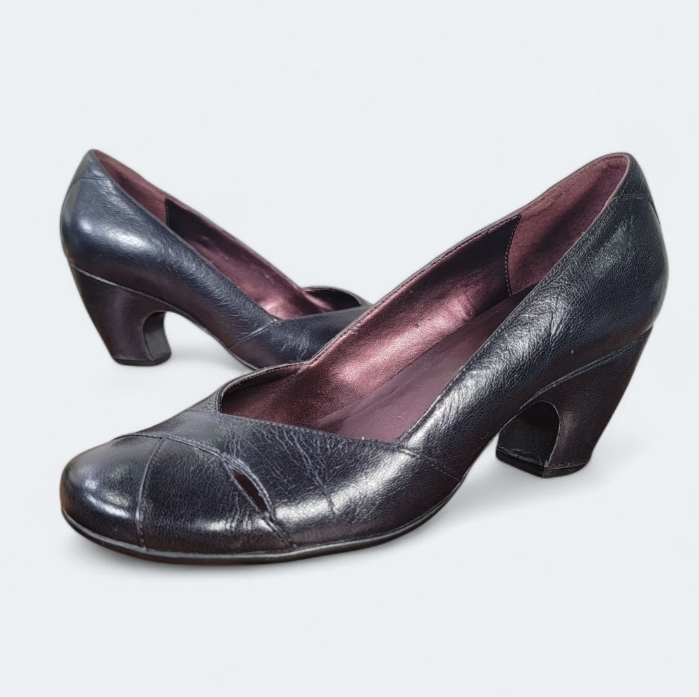 Clarks Indigo Elegant Black Leather Women's Heels Size 7 Comfy Wardrobe Staple